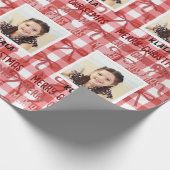Customizable Photo & Name Christmas Check Ribbon Geschenkpapier (Ecke)