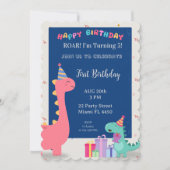 Customizable pink and blue dinosaur party invitati einladung (Vorderseite)