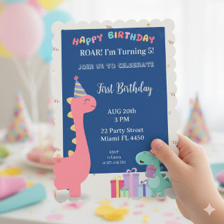 Customizable pink and blue dinosaur party invitati einladung