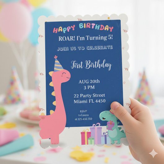 Customizable pink and blue dinosaur party invitati einladung