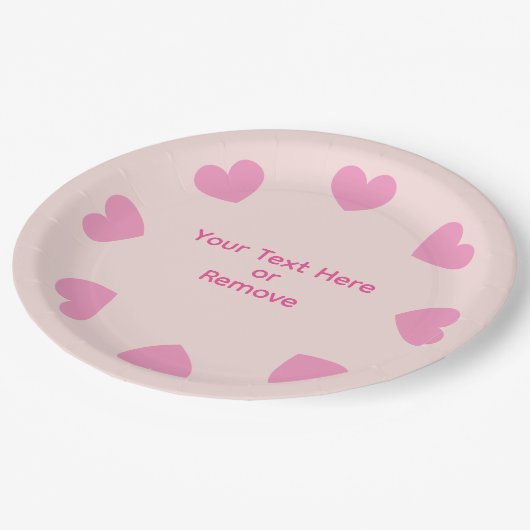Customizable Pink Heart Paper Plates Pappteller (Schrägansicht)