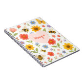 Customizable Pink Orange Floral and Bee Pattern Notizblock (Rechte Seite)