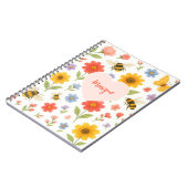 Customizable Pink Orange Floral and Bee Pattern Notizblock (Linke Seite)