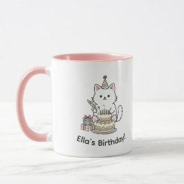 "Customizable" Playful Cat Birthday Cake & Gifts Tasse