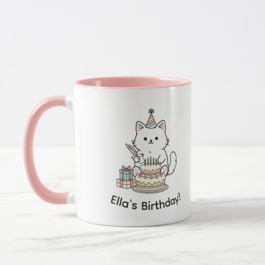 "Customizable" Playful Cat Birthday Cake & Gifts Tasse (Links)