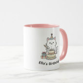 "Customizable" Playful Cat Birthday Cake & Gifts Tasse (VorderseiteRechts)