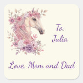 Customizable Pretty Ponies and Petals Horse Quadratischer Aufkleber (Vorderseite)