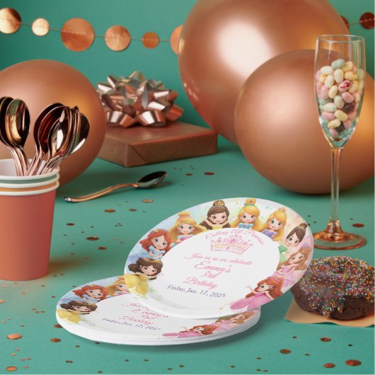 Customizable Princess Girl Birthday Paper Plate Pappteller (Multi)