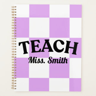 Customizable Purple Checkered Teacher Planner Planer
