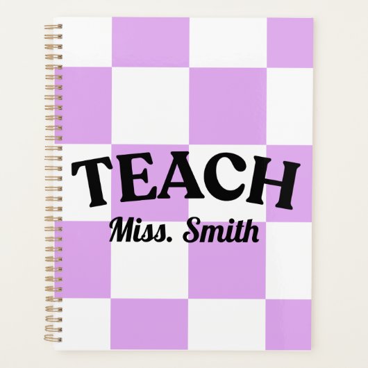 Customizable Purple Checkered Teacher Planner Planer (Vorderseite)