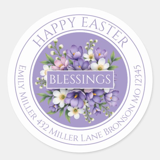 Customizable Purple Floral Easter Sticker (Vorderseite)