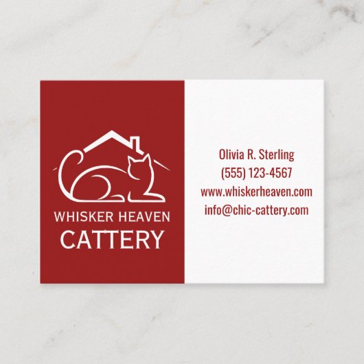 Customizable Red Minimalist Cattery Business Card  Telefonnummerkarte (Vorderseite)
