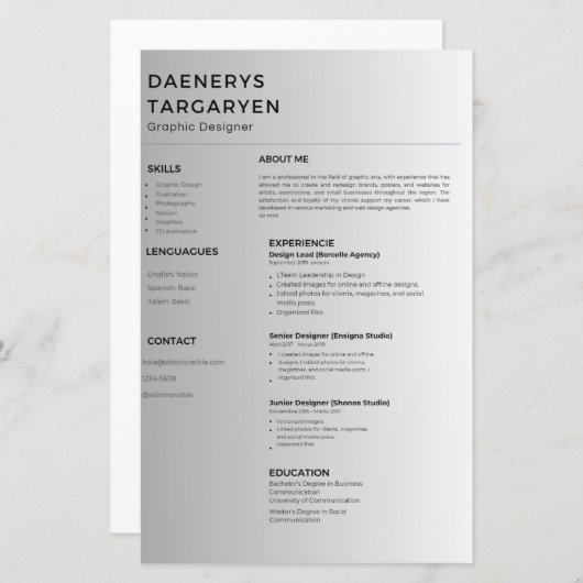 customizable resume sheet curriculum vitae (Vorne/Hinten)