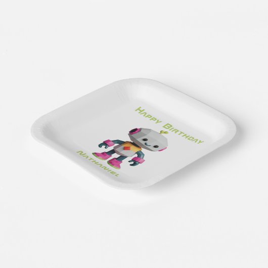 Customizable Robot Kids Paper Plates Pappteller (Gewinkelt)