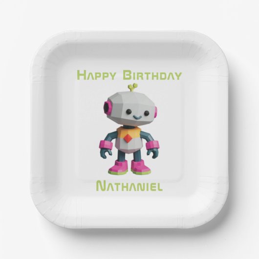 Customizable Robot Kids Paper Plates Pappteller (Vorderseite)
