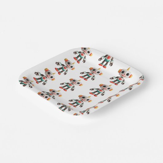 Customizable Robot Kids Pappteller (Gewinkelt)