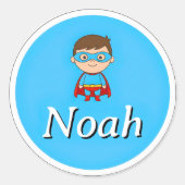 Customizable Round Kids Name Sticker – Superhero  (Vorderseite)