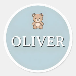 Customizable Round Name kids Sticker – Teddy Bear