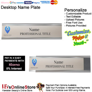 Customizable Silver Name Plate with Logo & Slogan  Schreibtischnamensplakette