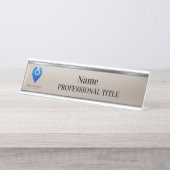 Customizable Silver Name Plate with Logo & Slogan  Schreibtischnamensplakette (Vorderseite )