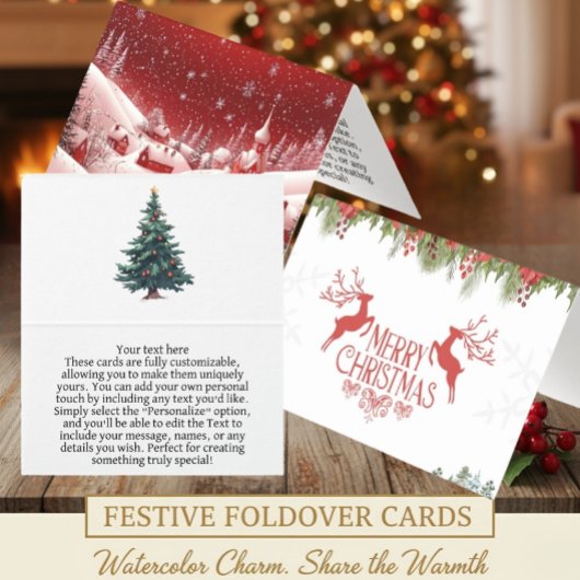 "Customizable Snowy Village Christmas Cards"