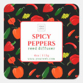 Customizable Spicy Peppers Reed Diffuser Label Quadratischer Aufkleber (Vorderseite)