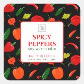 Customizable Spicy Peppers Soy Wax Candle Label Quadratischer Aufkleber (Vorderseite)
