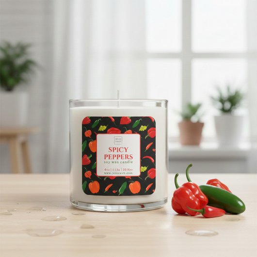 Customizable Spicy Peppers Soy Wax Candle Label Quadratischer Aufkleber