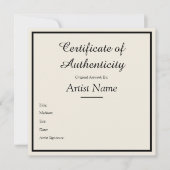 Customizable Square Certificate of Authenticity Mitteilungskarte (Vorderseite)