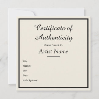 Customizable Square Certificate of Authenticity Mitteilungskarte