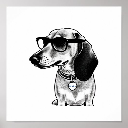 Customizable Tag Cute Dachshund with Glasses Poste Poster (Vorne)