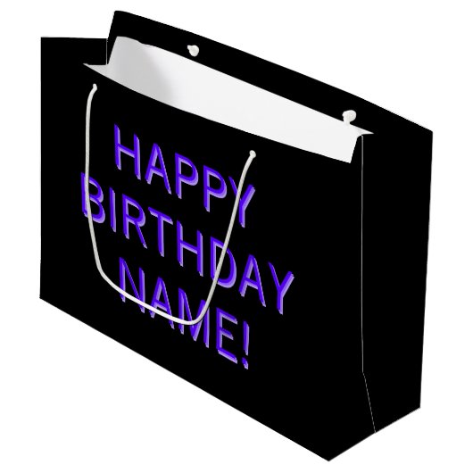 Customizable Text Happy Birthday to Any Name Large Große Geschenktüte (Vorderseite Schrägansicht)
