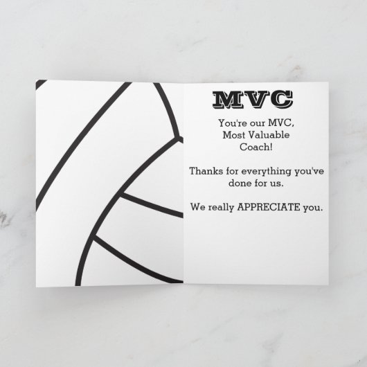 Customizable Thanks Coach Volleyball Coach Card Dankeskarte (Innenseite)