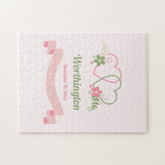 Customizable Two Linked Hearts Love Design Puzzle (Horizontal)