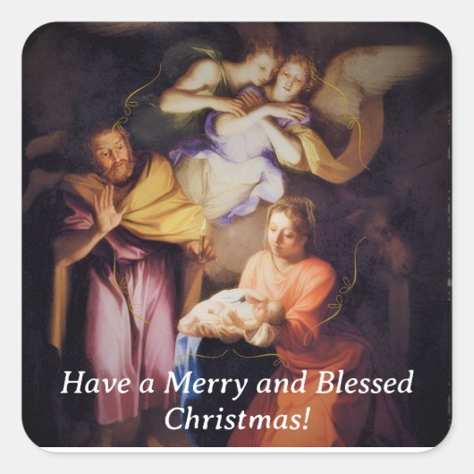 Customizable Vintage Nativity Christmas  Quadratischer Aufkleber (Vorderseite)