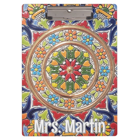 Customizable Vintage Spanish Tile Klemmbrett (Vorderseite)