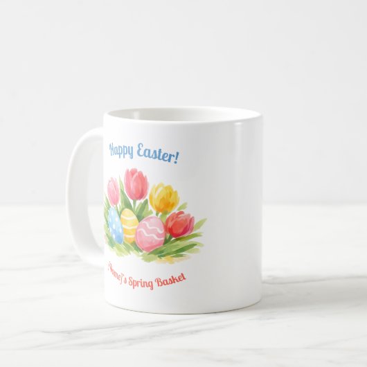 Customizable Whimsical Easter Tulips & Eggs Design Kaffeetasse (Vorderseite Links)