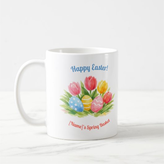 Customizable Whimsical Easter Tulips & Eggs Design Kaffeetasse (Links)