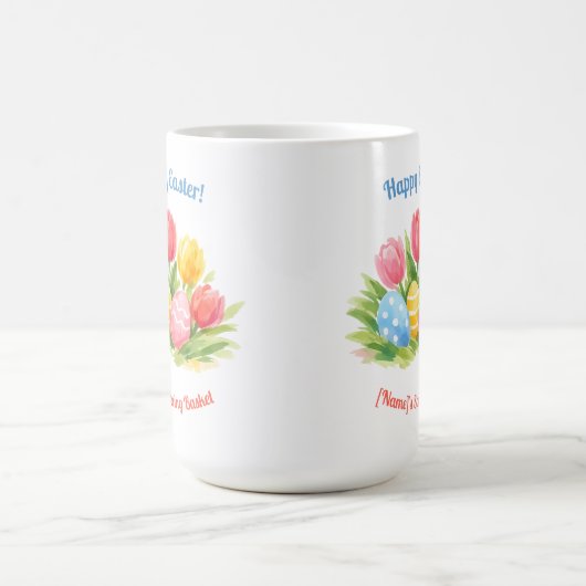 Customizable Whimsical Easter Tulips & Eggs Design Kaffeetasse (Mittel)