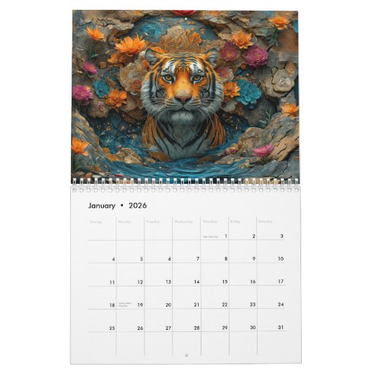 Customizable Wonderful Animals World Calendar 2026 Kalender (Jan 2026)