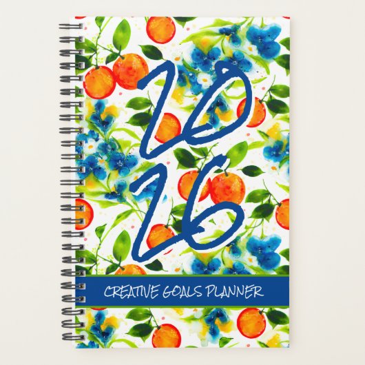 Customize 2026 Oranges & Blue Blossoms Planner Planer (Vorderseite)