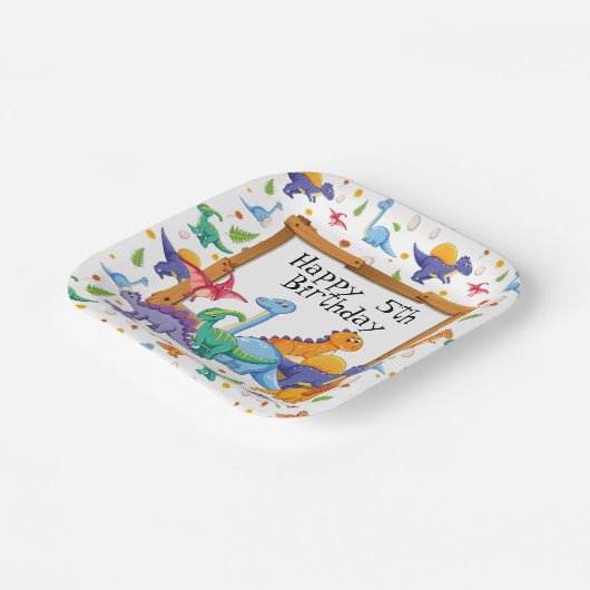 Customize Age Dinosaur Birthday  Pappteller (Gewinkelt)