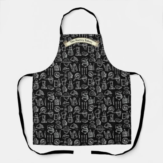 Customize Bakery Kitchen Symbols Pattern Black  Schürze (Vorderseite)