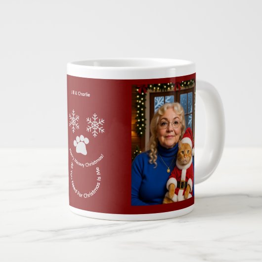Customize ,Christmas Cat Owner Photo Specialty Mug Jumbo-Tasse (Vorderseite Rechts)