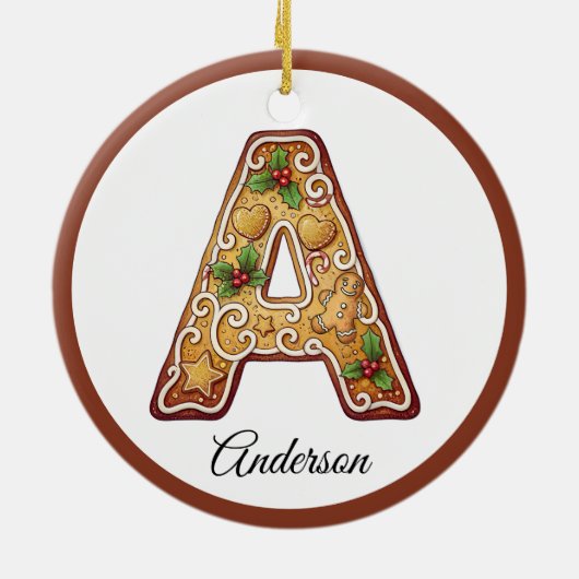 Customize Christmas Gingerbread Letter A Monogram Keramik Ornament (Hinten)