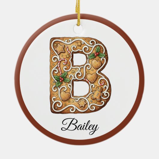 Customize Christmas Gingerbread Letter B Monogram Keramik Ornament (Hinten)