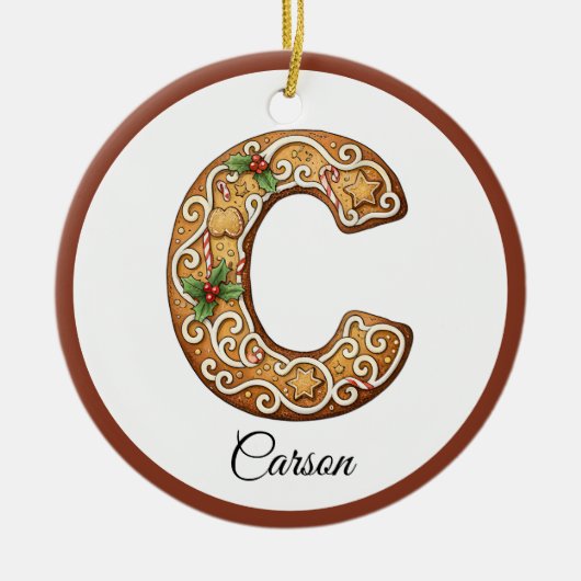 Customize Christmas Gingerbread Letter C Monogram Keramik Ornament (Vorne)