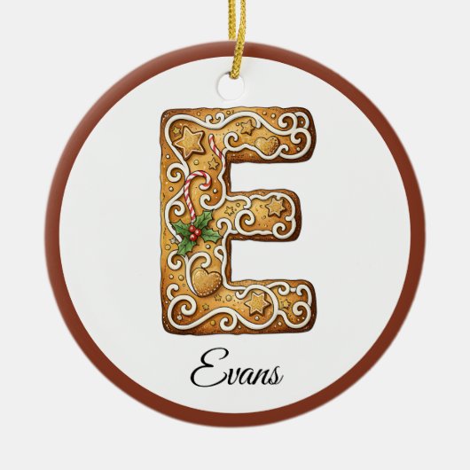 Customize Christmas Gingerbread Letter E Monogram Keramik Ornament (Vorne)