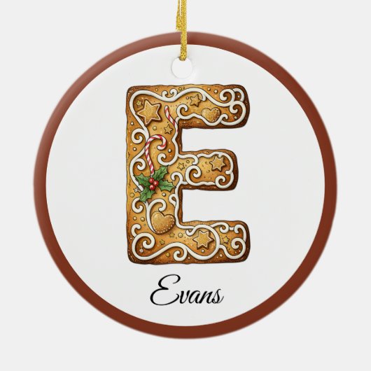 Customize Christmas Gingerbread Letter E Monogram Keramik Ornament (Hinten)
