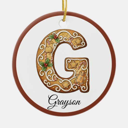 Customize Christmas Gingerbread Letter G Monogram Keramik Ornament (Vorne)